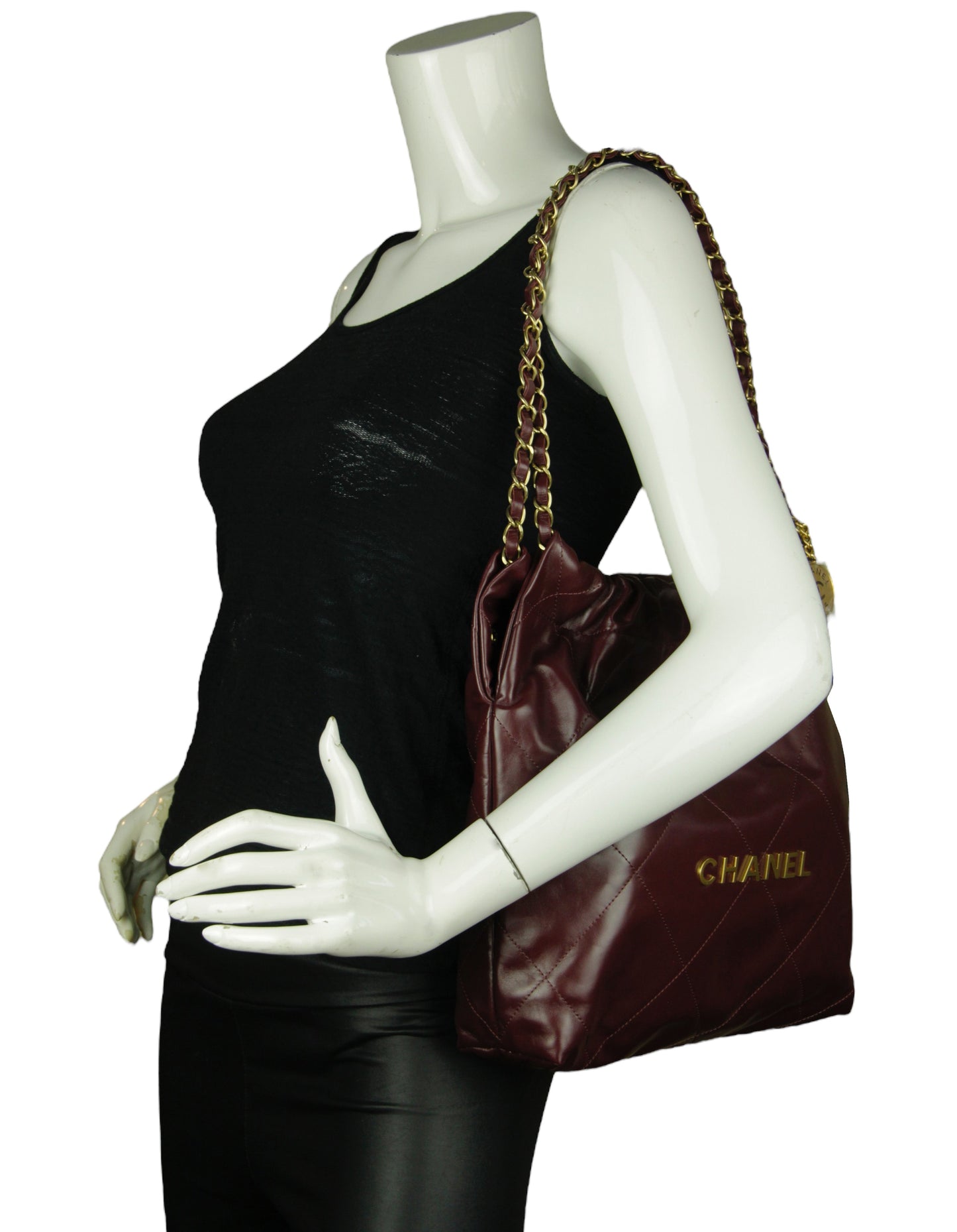 Chanel Burgundy Leather Quilted Chanel 22 Tote Bag - Rovelle Bags