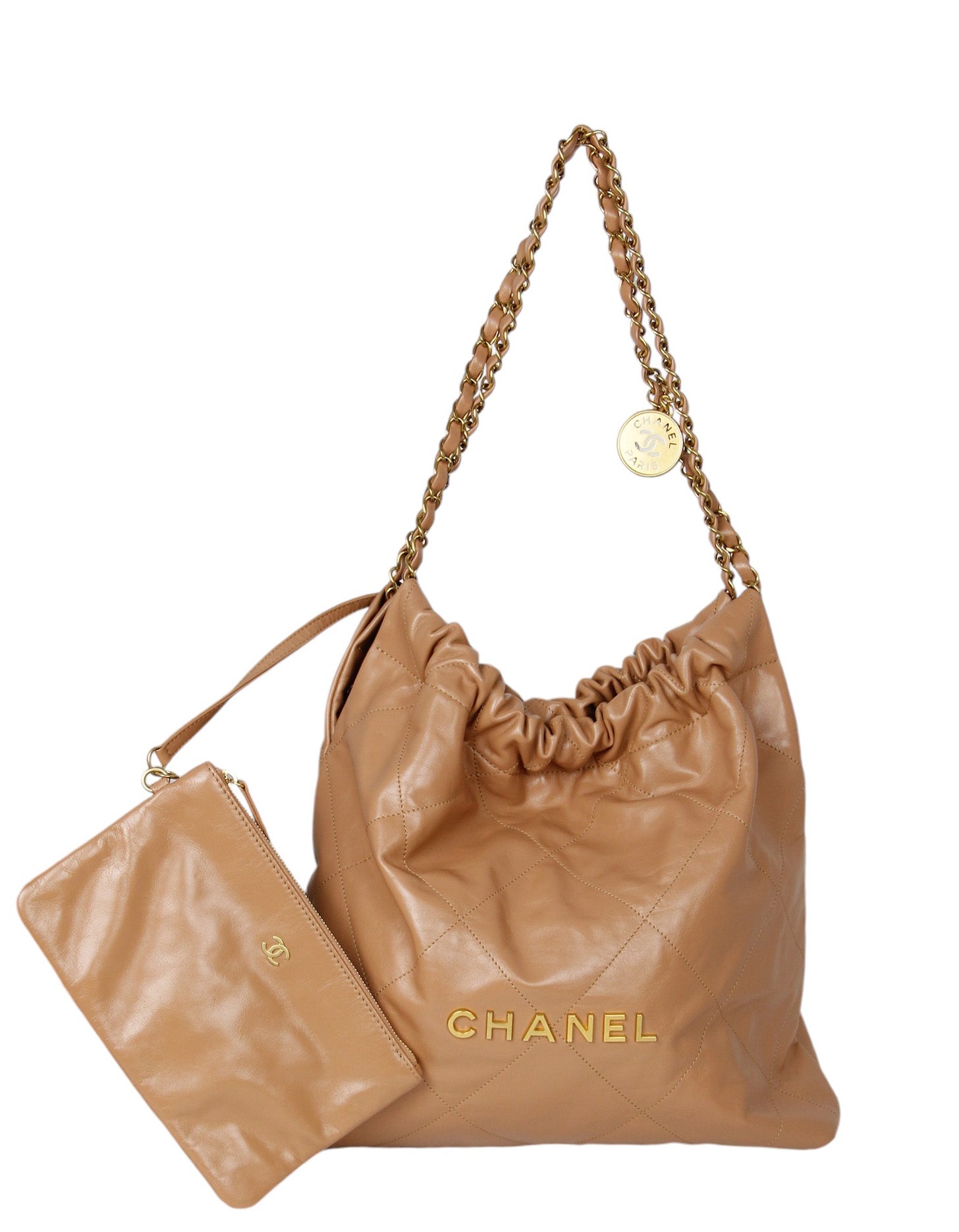 Chanel Dark Beige Leather Quilted Chanel Tote Bag - Rovelle Bags