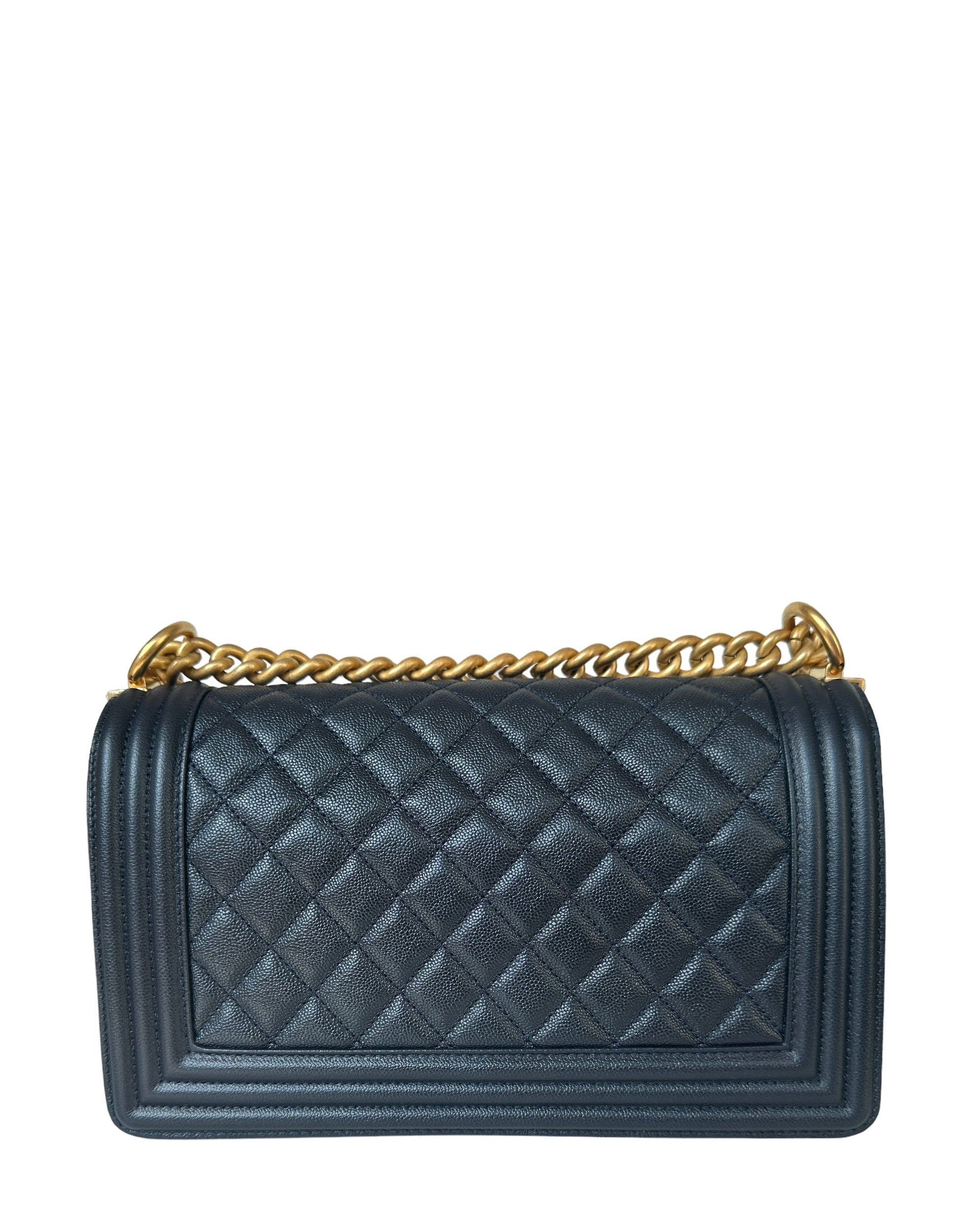 Chanel Metallic Navy Caviar Quilted Medium Handbag - Rovelle Bags