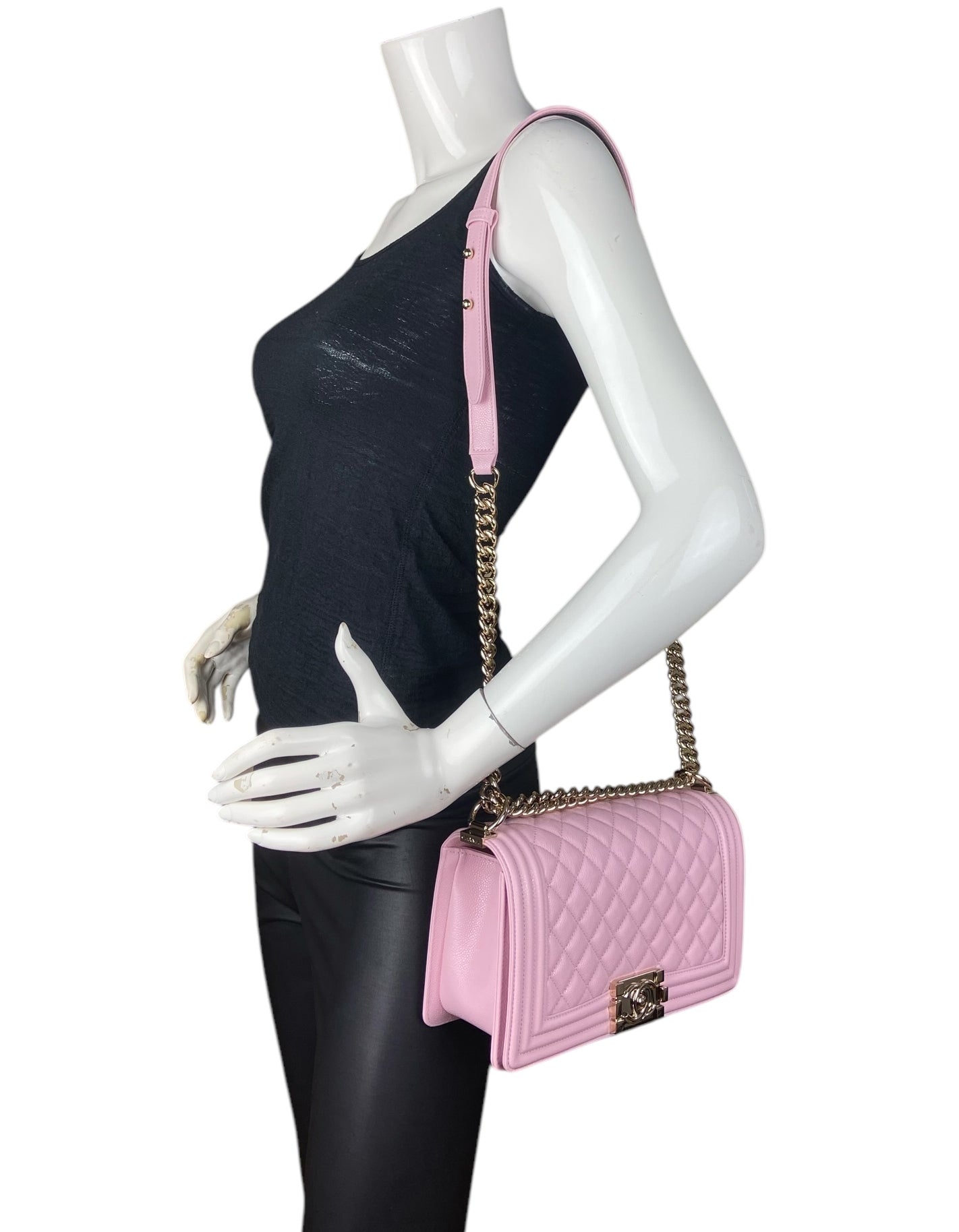 Chanel 2025 Pink Caviar Medium Boy Handbag - Rovelle Bags