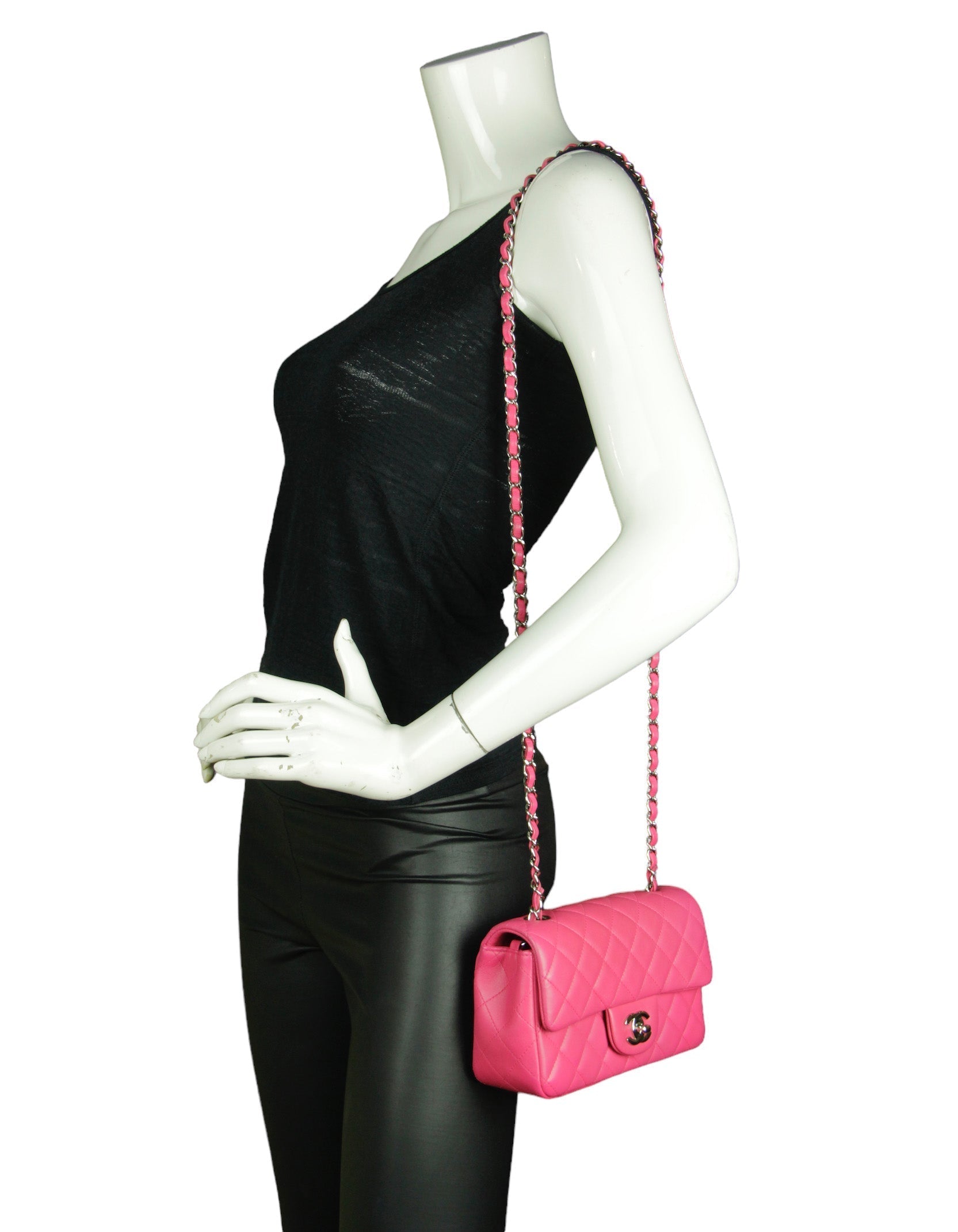 Chanel Pink Lambskin Leather Quilted Rectangular Flap Bag - Rovelle Bags