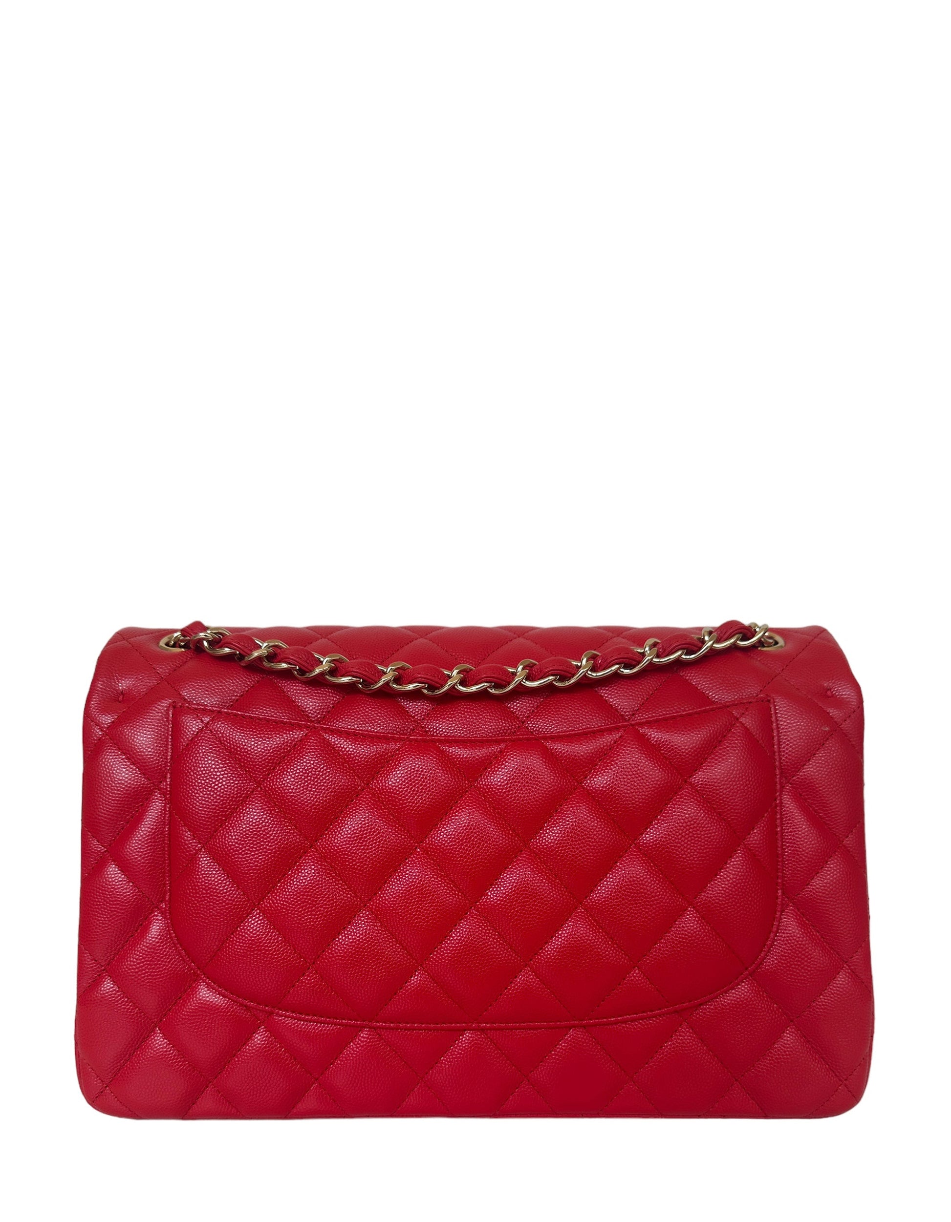 Chanel Red Caviar Leather Quilted Classic Flap Bag - Rovelle Bags
