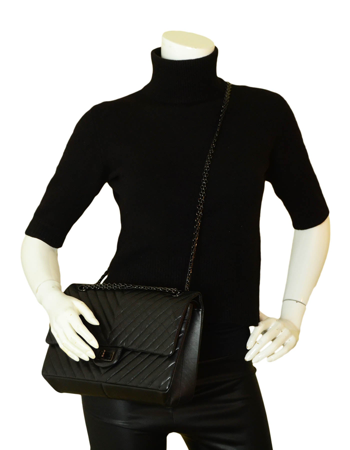 Chanel So Black Calfskin Quilted 2.55 Flap Bag - Rovelle Bags