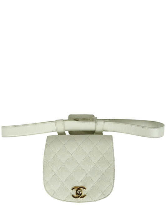 Chanel 1990s White Quilted Belt Handbag - Rovelle Bags