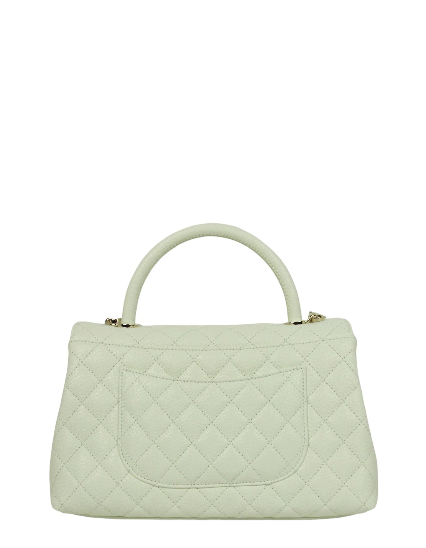 Chanel White Caviar Small Coco Handle Flap Bag - Rovelle Bags