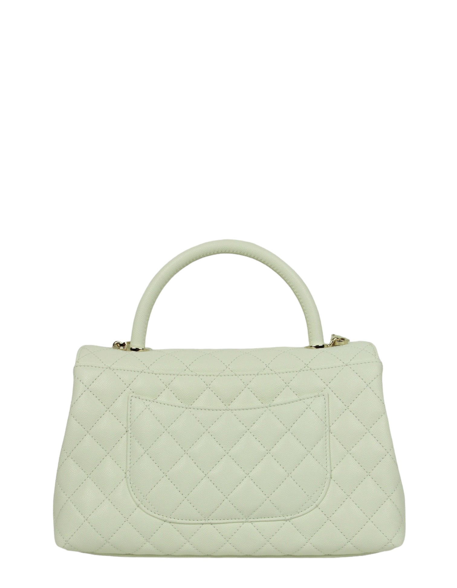 Chanel White Caviar Small Coco Handle Flap Bag - Rovelle Bags