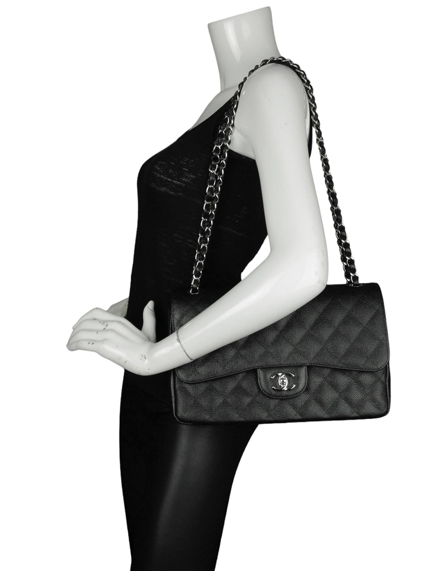 Chanel Black Caviar Leather Double Flap Flap Bag - Rovelle Bags