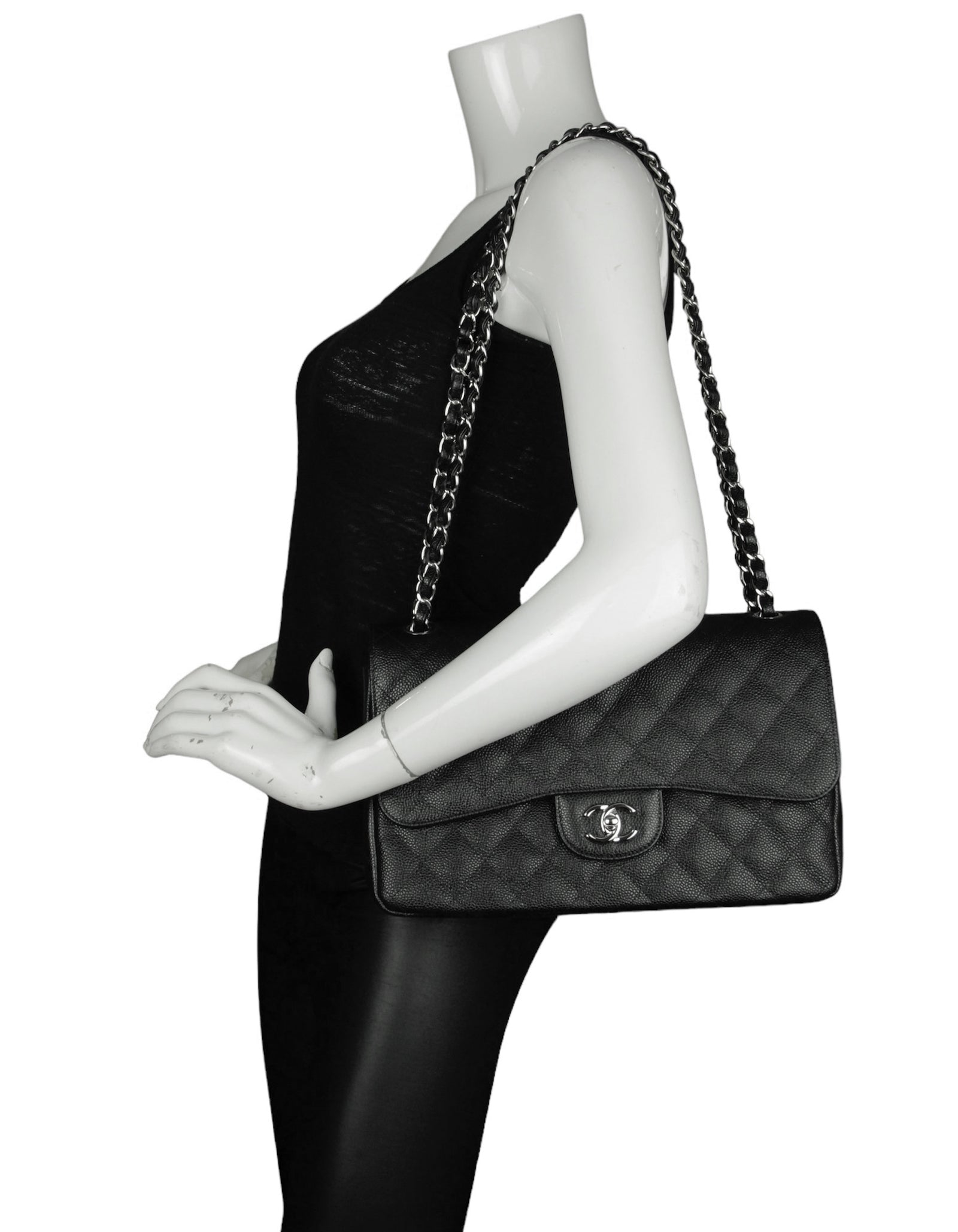 Chanel Black Caviar Leather Double Flap Flap Bag - Rovelle Bags