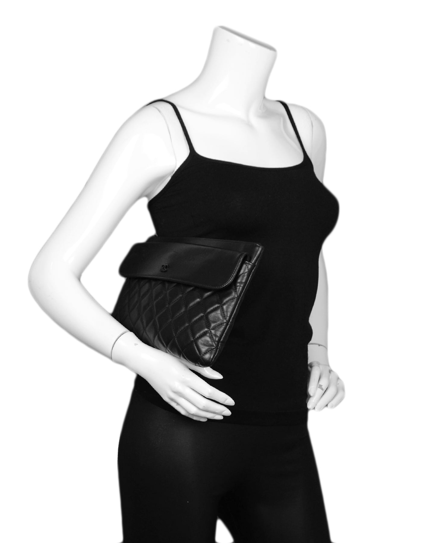 Chanel SO Black Lambskin Quilted Pouch Clutch Bag - Rovelle Bags