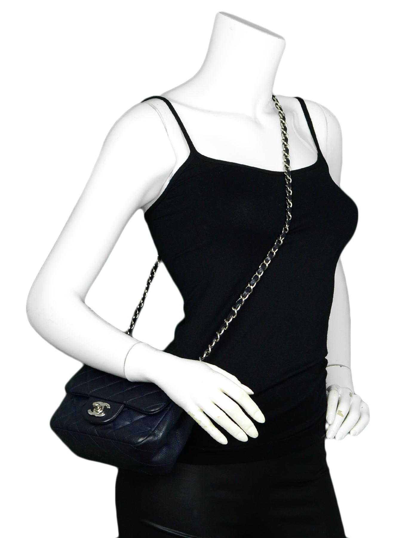 Chanel Navy Caviar Leather Mini Classic Handbag - Rovelle Bags