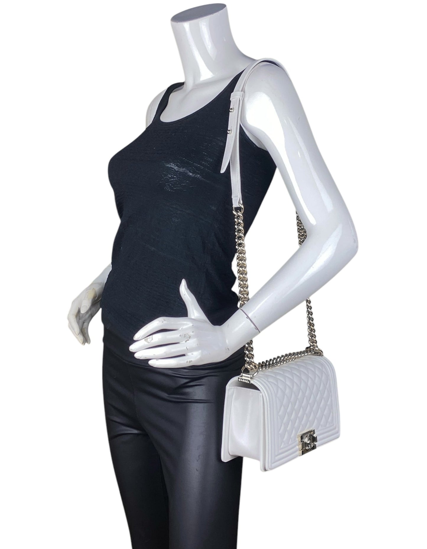 Chanel 2025 White Caviar Medium Boy Handbag - Rovelle Bags