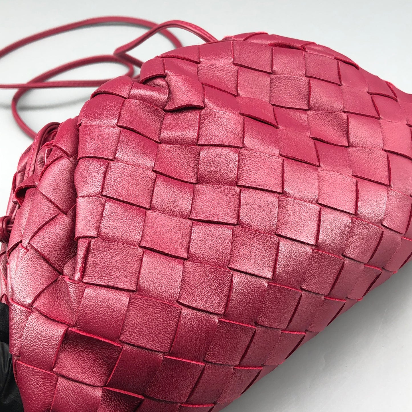 Bottega Veneta Wine Red Intrecciato Woven Mini Pouch Crossbody Bag