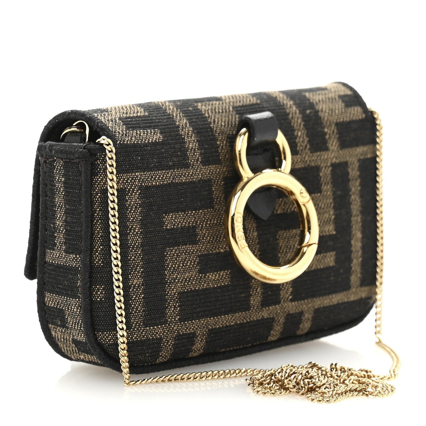 Fendi Fabric Jacquard FF 1974 Nano Baguette Charm Tobacco Moro Black