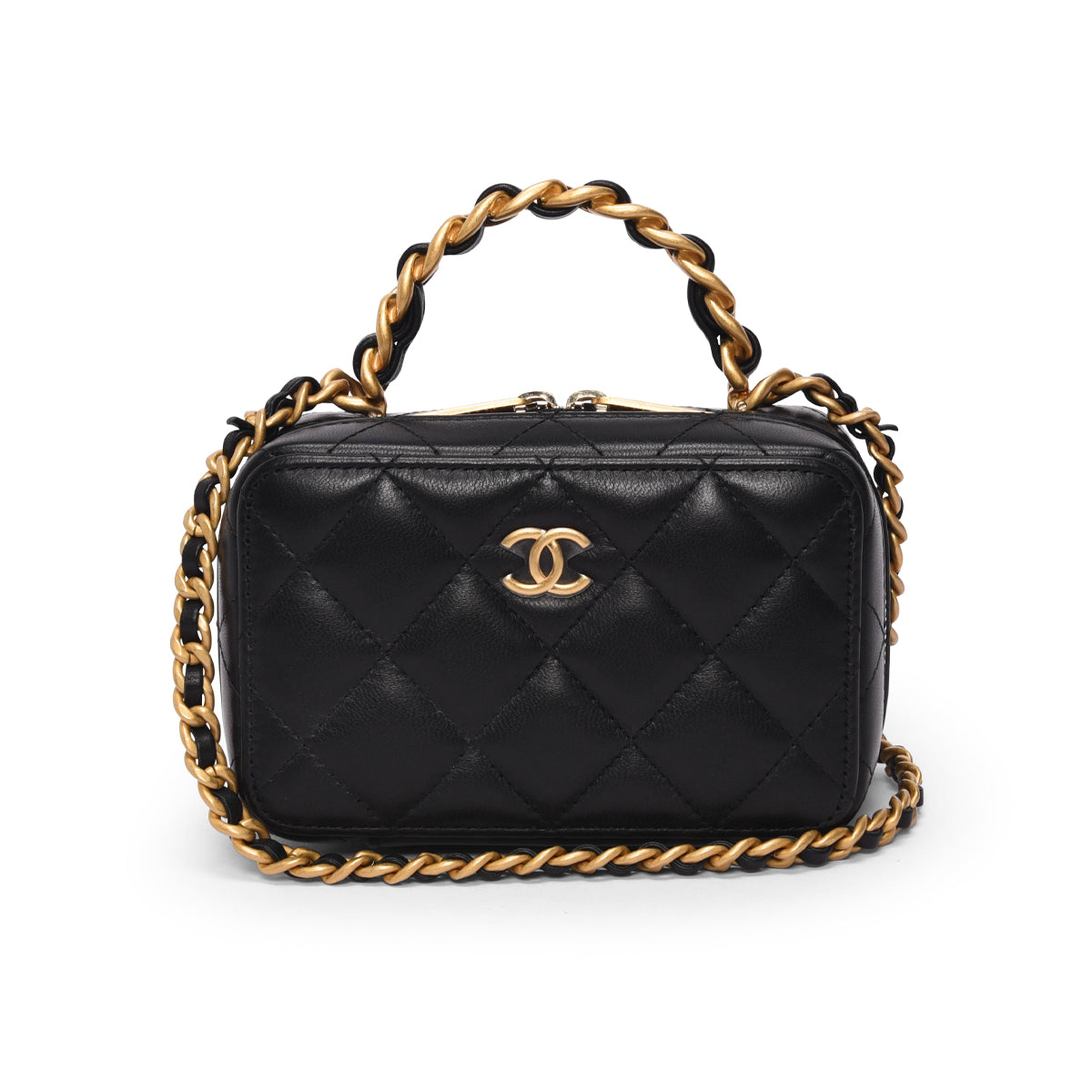 Chanel Black Quilted Lambskin Chain Handle Vanity Bag - Rovelle Bags