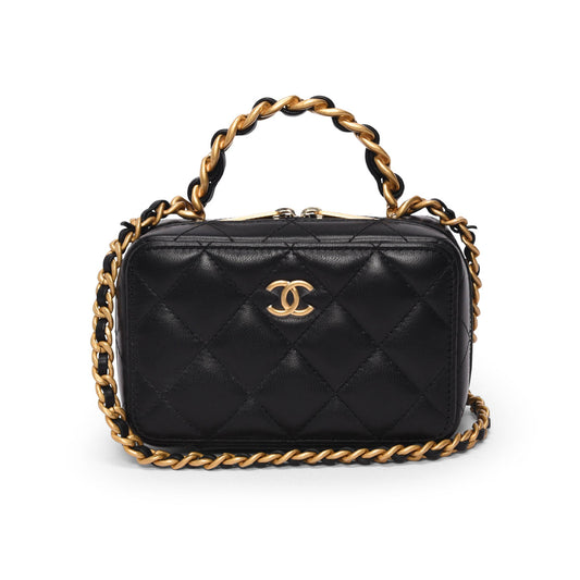 Chanel Black Quilted Lambskin Chain Handle Vanity Bag - Rovelle Bags