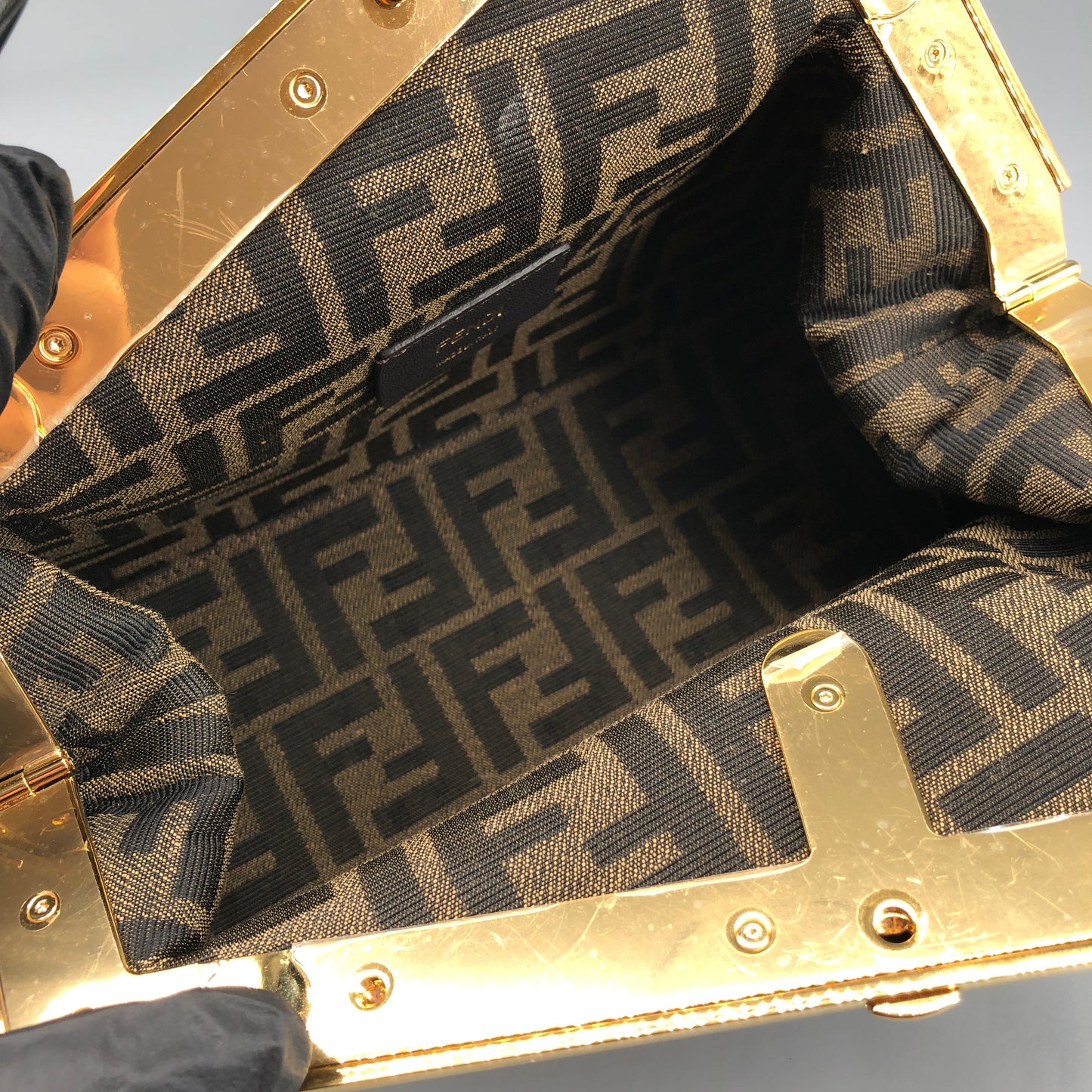 Fendi First Smooth Calfskin Clutch Crossbody Bag Black