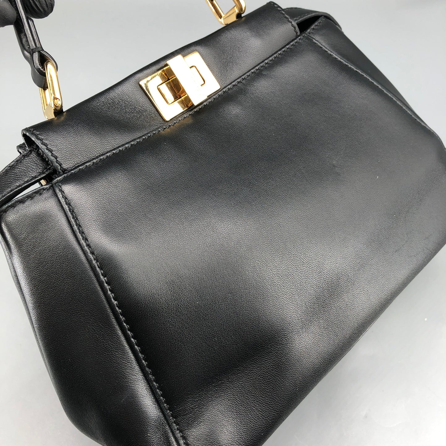 Fendi Mini Black Smooth Leather Peekaboo Handbag