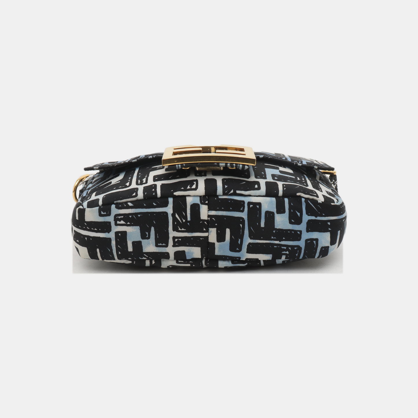 Fendi Baguette Mini Blue Black Zucca Nylon Gold Hardware Two-way Carry Bag
