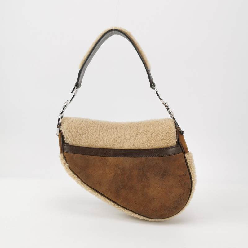 Dior Saddle Shoulder Bag Shearling Brown and While