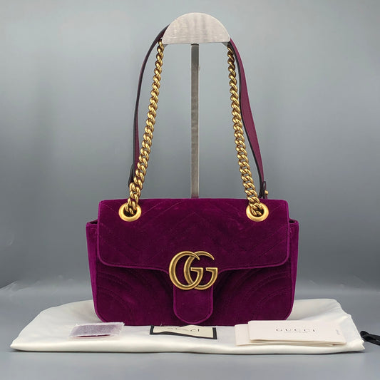 Gucci Marmont Fuchsia Velvet Matelasse Chain Shoulder Bag