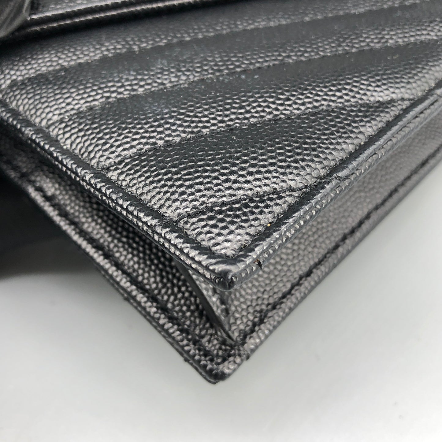 Saint Laurent Envelope Chevron Grain Leather Chain Shoulder Bag Black