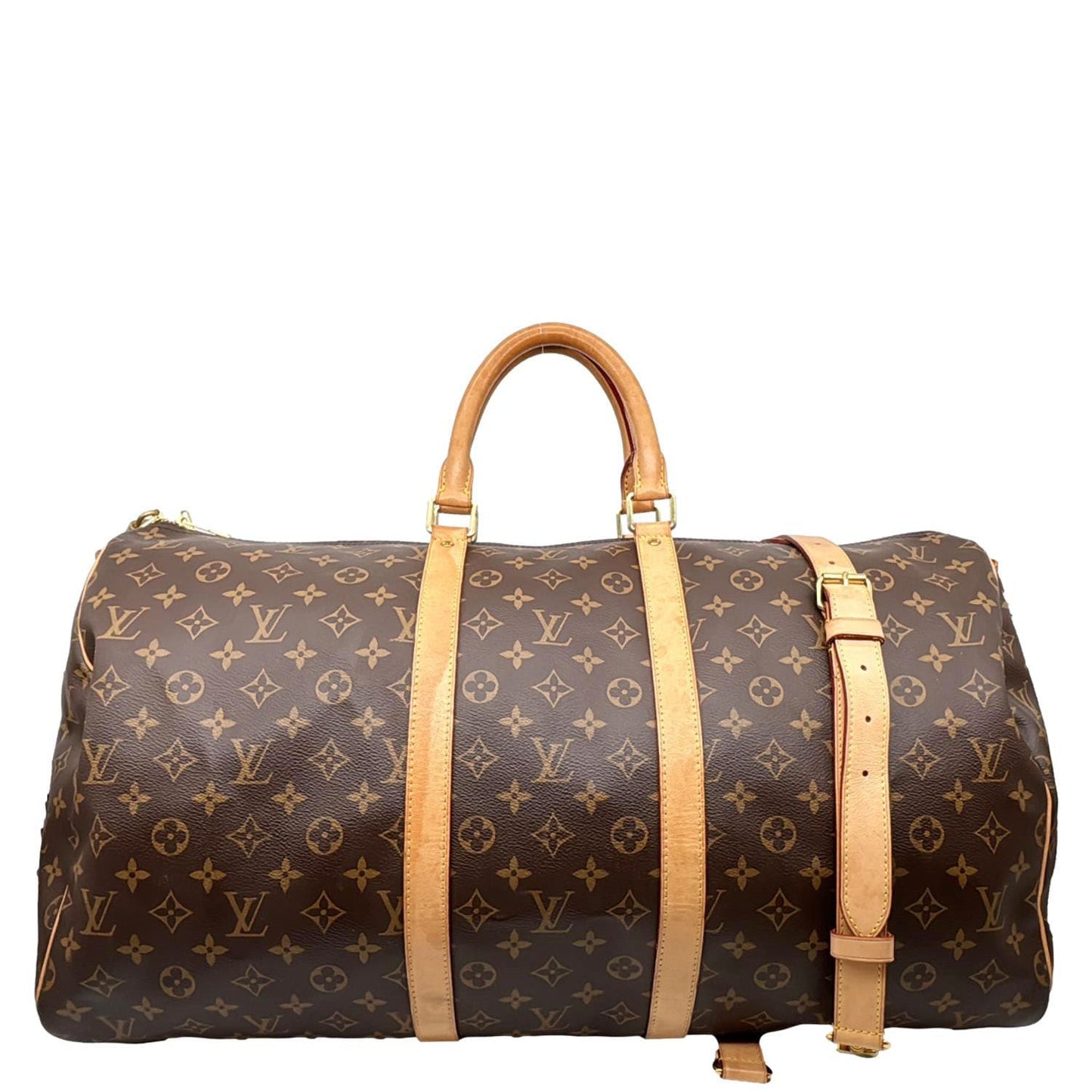 LOUIS VUITTON Keepall 55 Bandouliere Monogram Canvas Travel Bag Brown