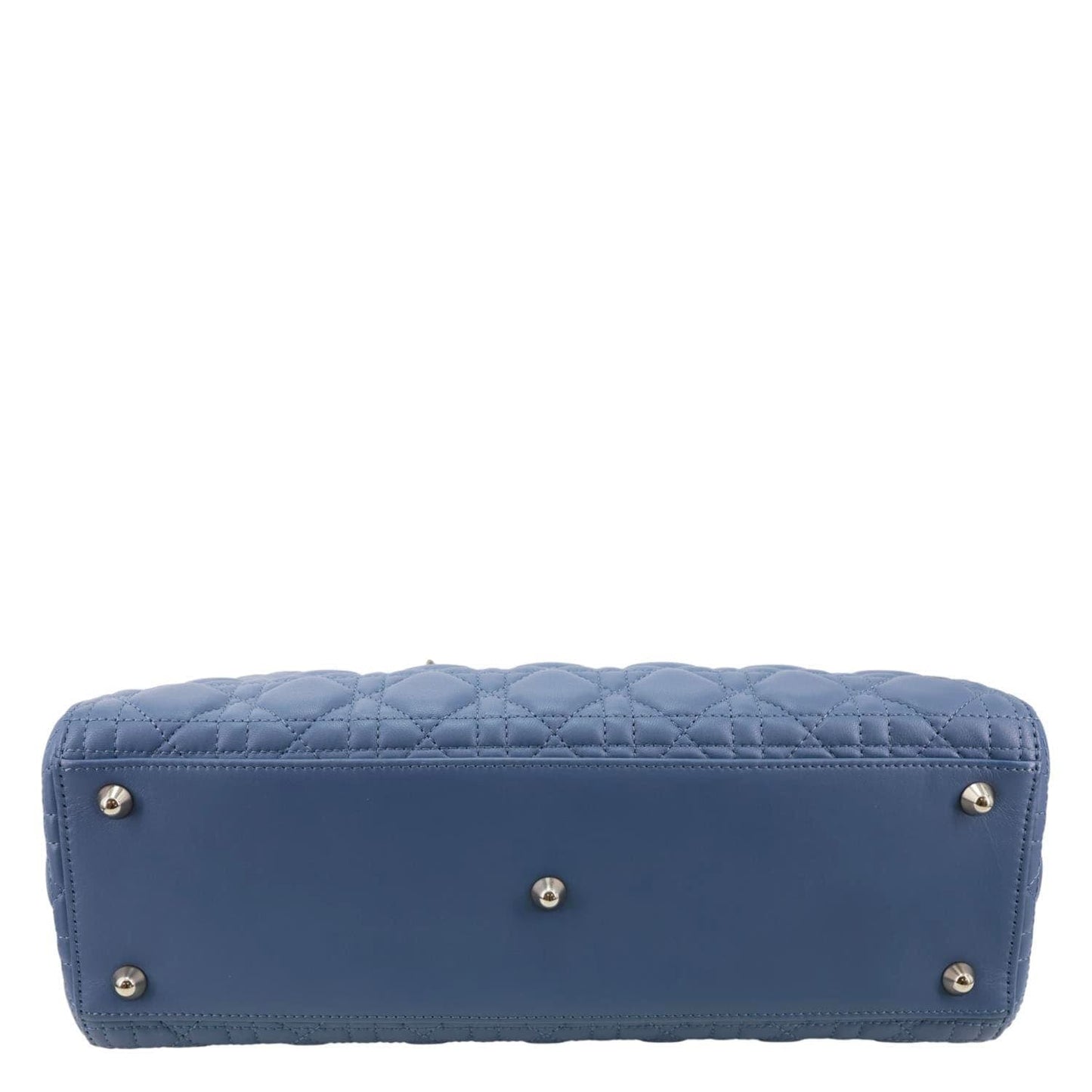 CHRISTIAN DIOR Lady Dior Large Cannage Quilted Lambskin Leather Shoulder Bag Blue