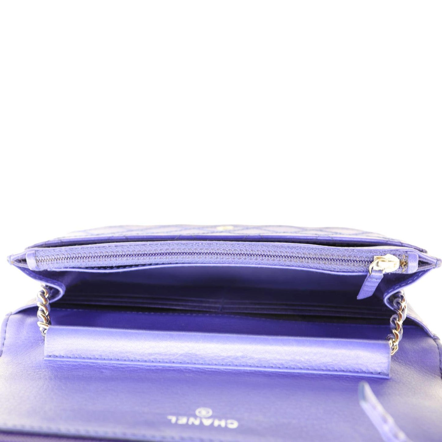 CHANEL Fancy CC Quilted Calfskin Leather Wallet On Chain Bag Blue