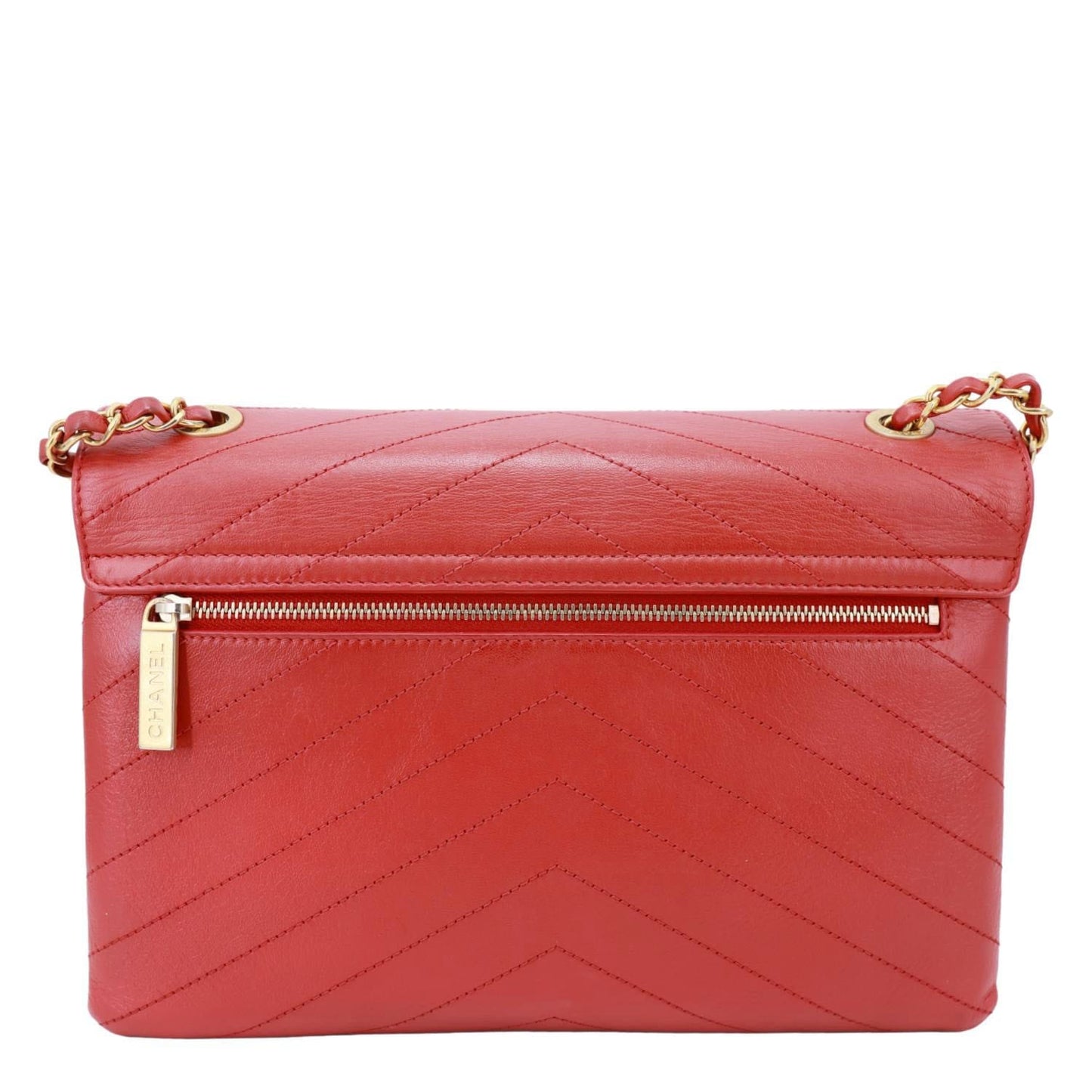 CHANEL Envelope Flap Lambskin Chevron Stitched Leather Crossbody Bag Red