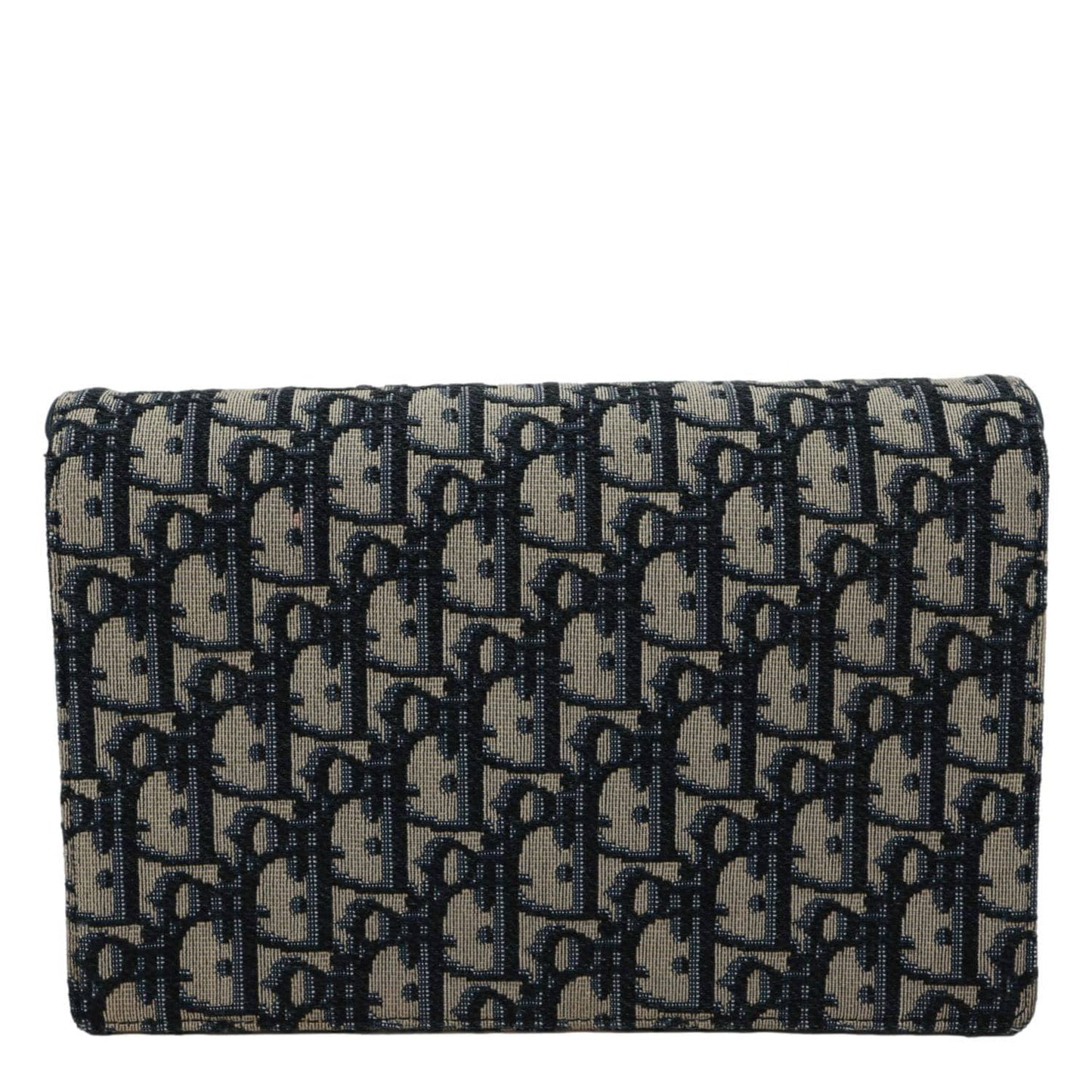 CHRISTIAN DIOR Saddle Oblique Jacquard Pouch Wallet On Chain Navy Blue