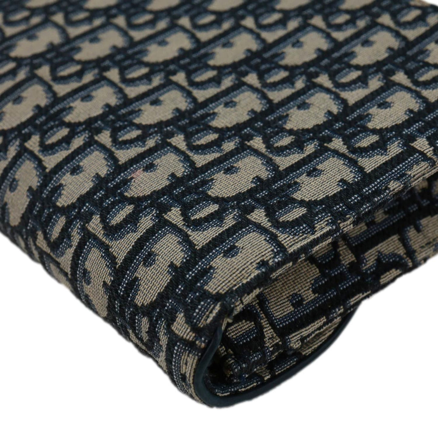 CHRISTIAN DIOR Saddle Oblique Jacquard Pouch Wallet On Chain Navy Blue