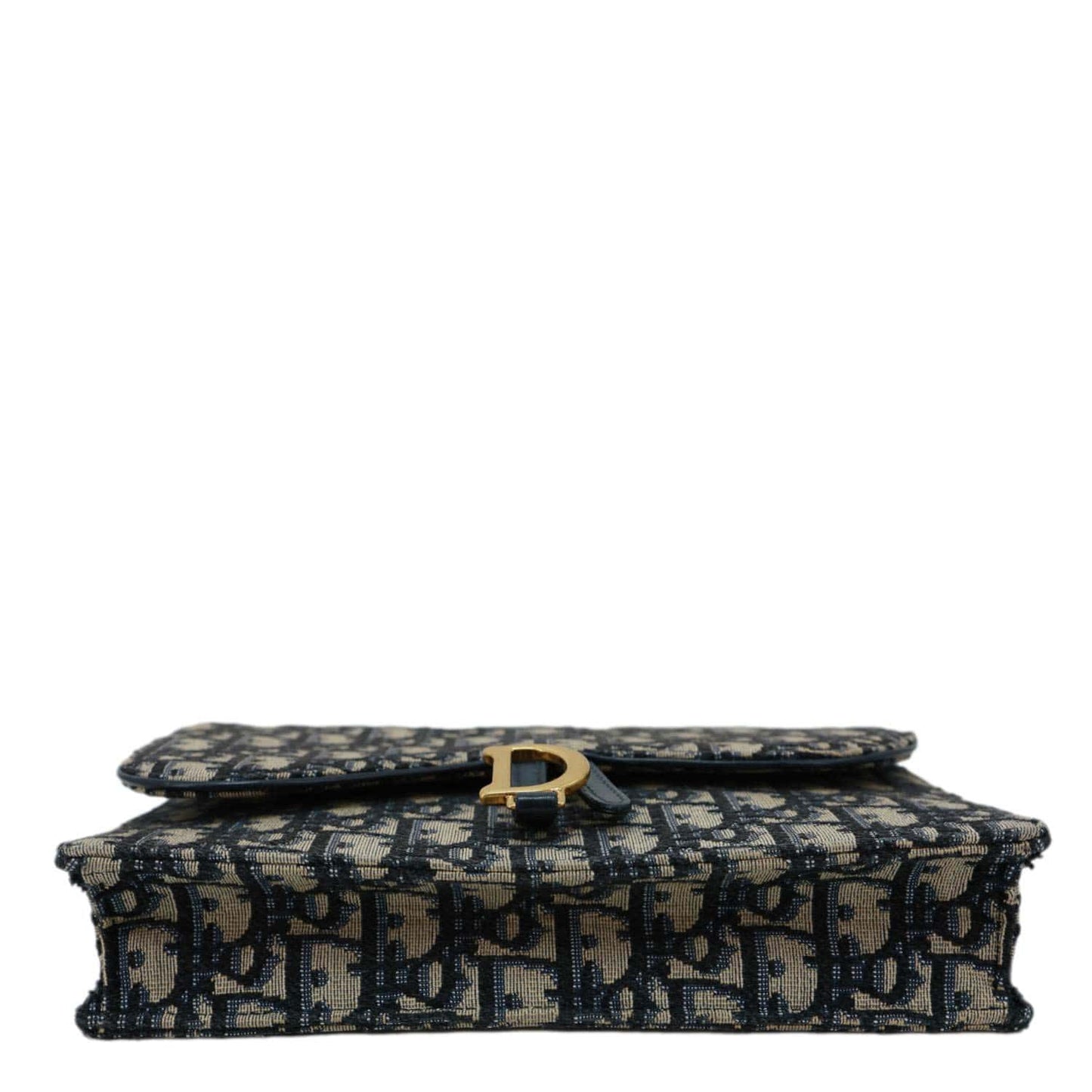 CHRISTIAN DIOR Saddle Oblique Jacquard Pouch Wallet On Chain Navy Blue