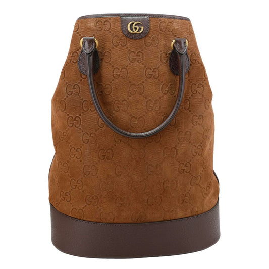 GUCCI Savoy Jumbo GG Suede Textured Leather Tote Bag Brown 760227