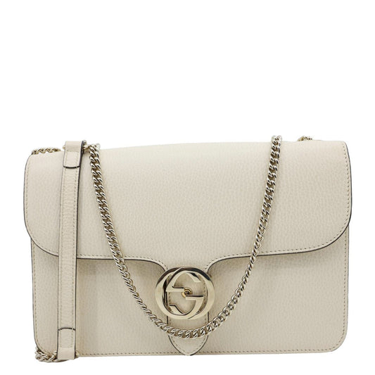 GUCCI Interlocking G Dollar Calfskin Top Handle Crossbody Bag Off White 510303