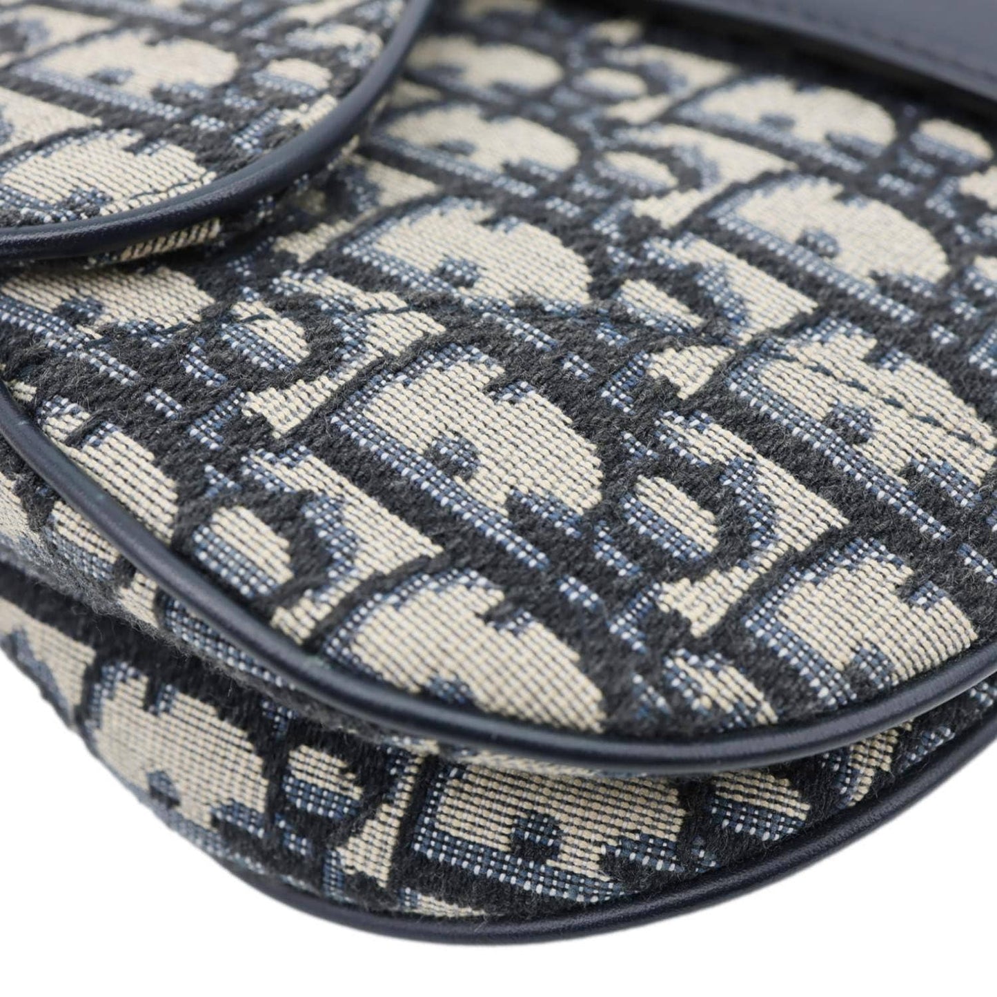 CHRISTIAN DIOR Saddle Oblique Jacquard Satchel Bag Navy Blue