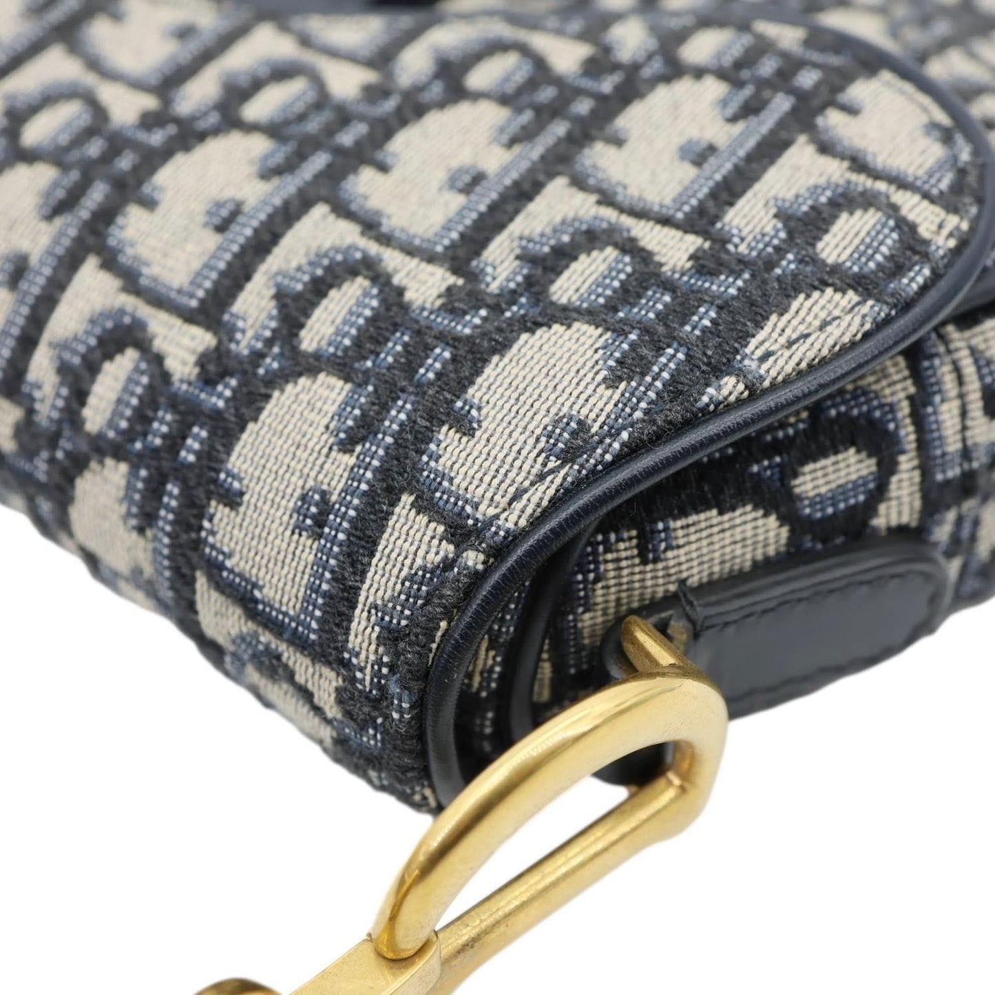 CHRISTIAN DIOR Saddle Oblique Jacquard Satchel Bag Navy Blue