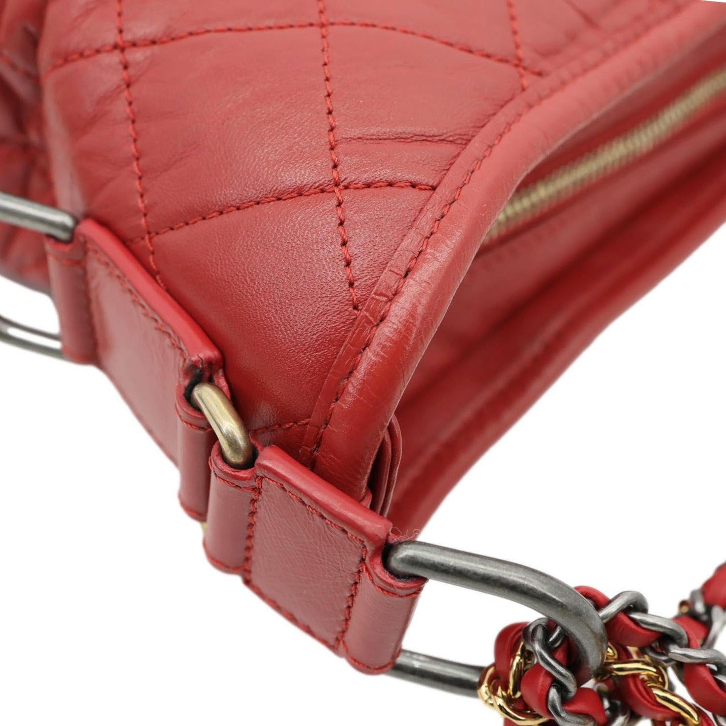 CHANEL Gabrielle Aged Calfskin Quilted Leather Crossbody Bag Red