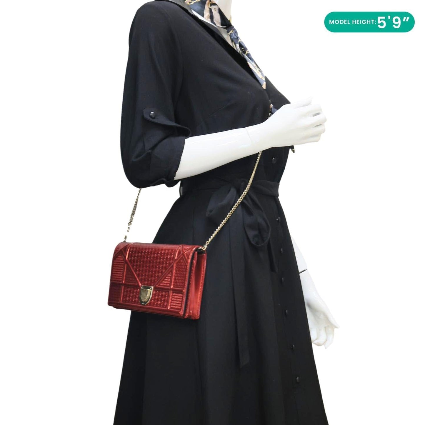 CHRISTIAN DIOR Diorama Flap Micro-Cannage Patent Leather Crossbody Bag Red