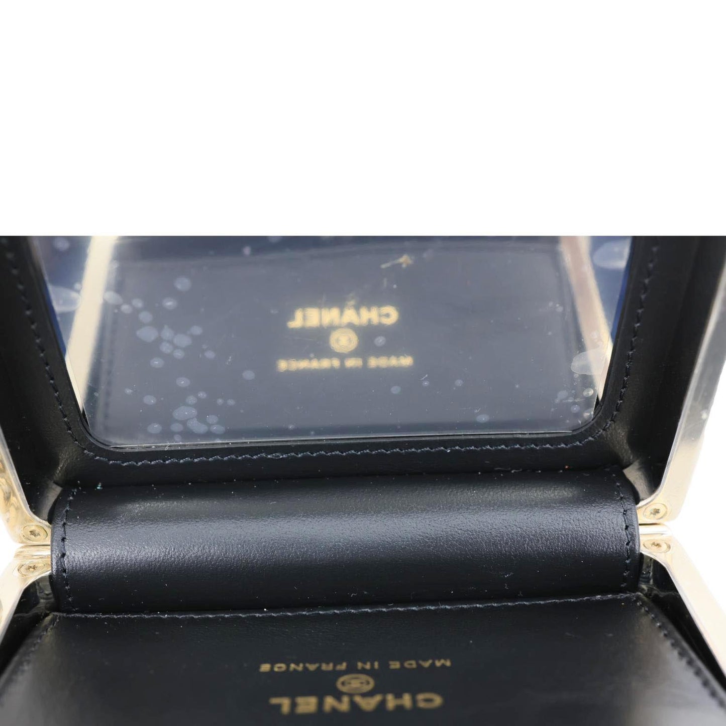 CHANEL Boy Minaudiere Quilted Patent Leather Chain Box Black