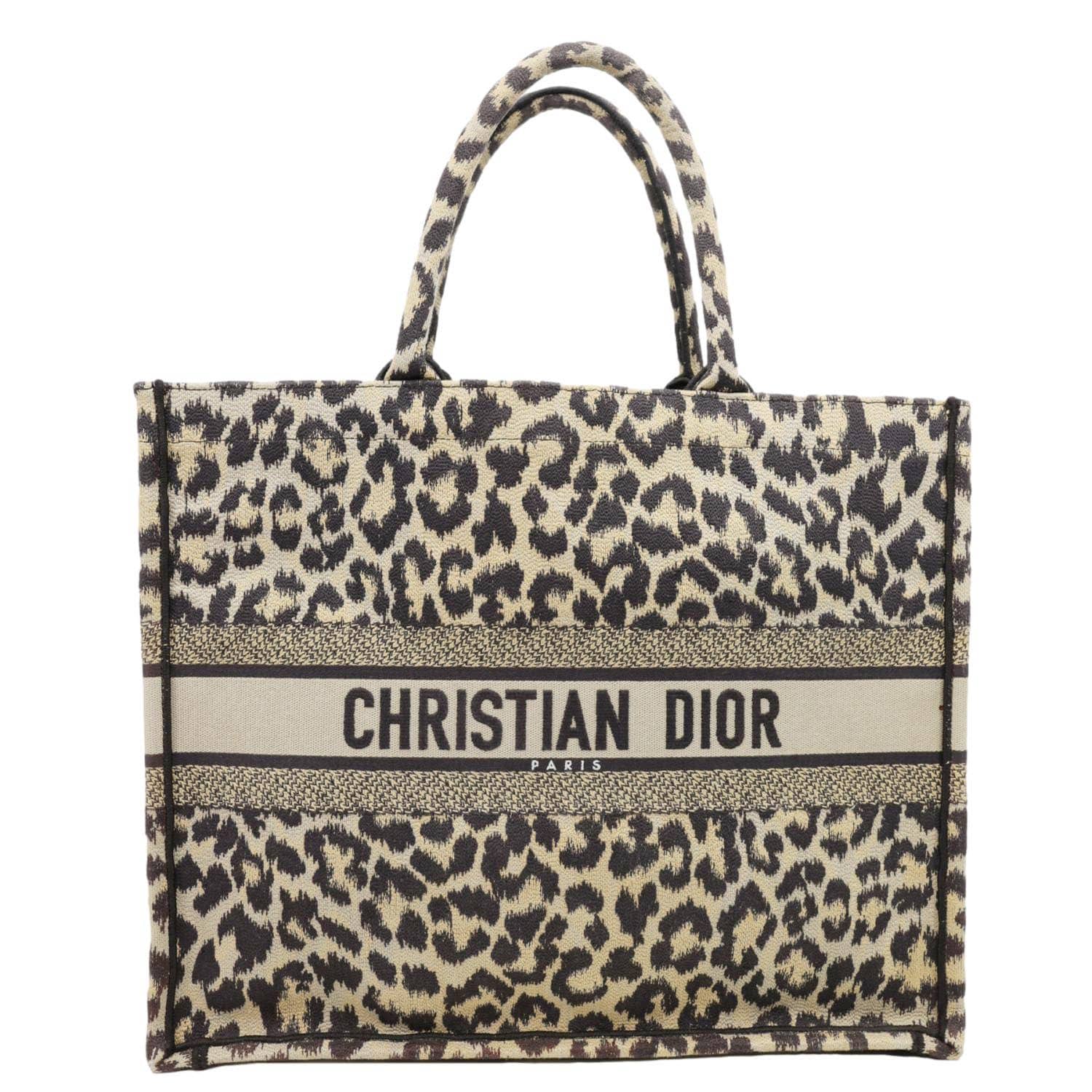 CHRISTIAN DIOR Book Large Leopard Mizza Embroidered Tote Bag Beige