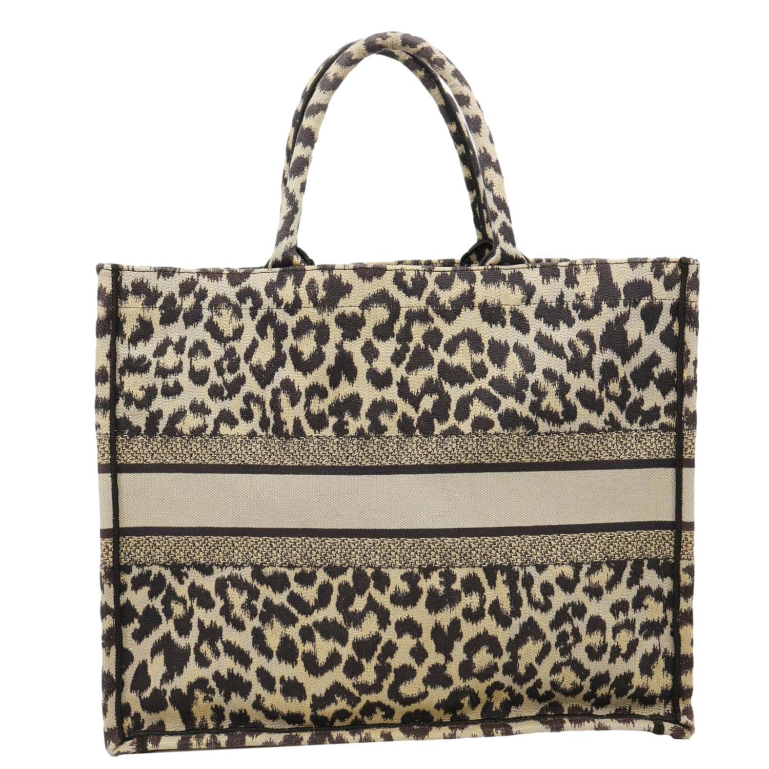 CHRISTIAN DIOR Book Large Leopard Mizza Embroidered Tote Bag Beige