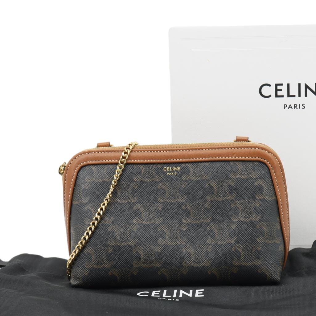 CELINE Triomphe Canvas Clutch On Chain Brown