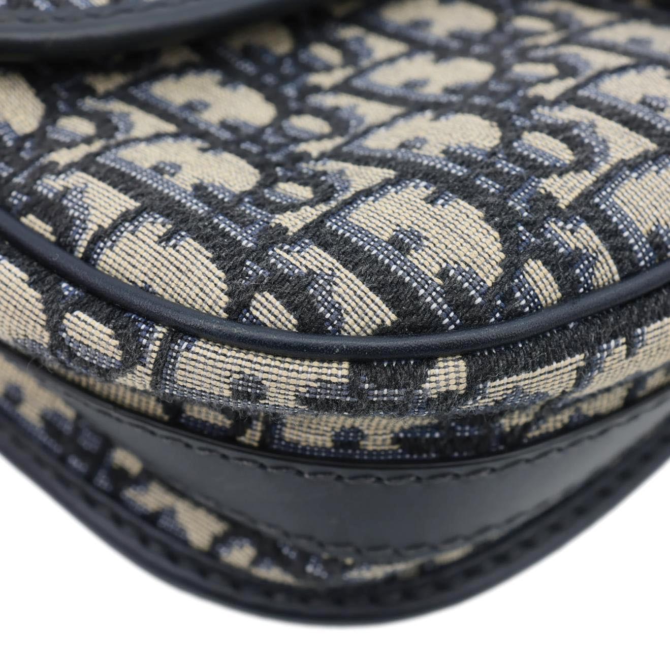 CHRISTIAN DIOR Bobby Medium Oblique Jacquard Canvas Crossbody Bag Navy Blue