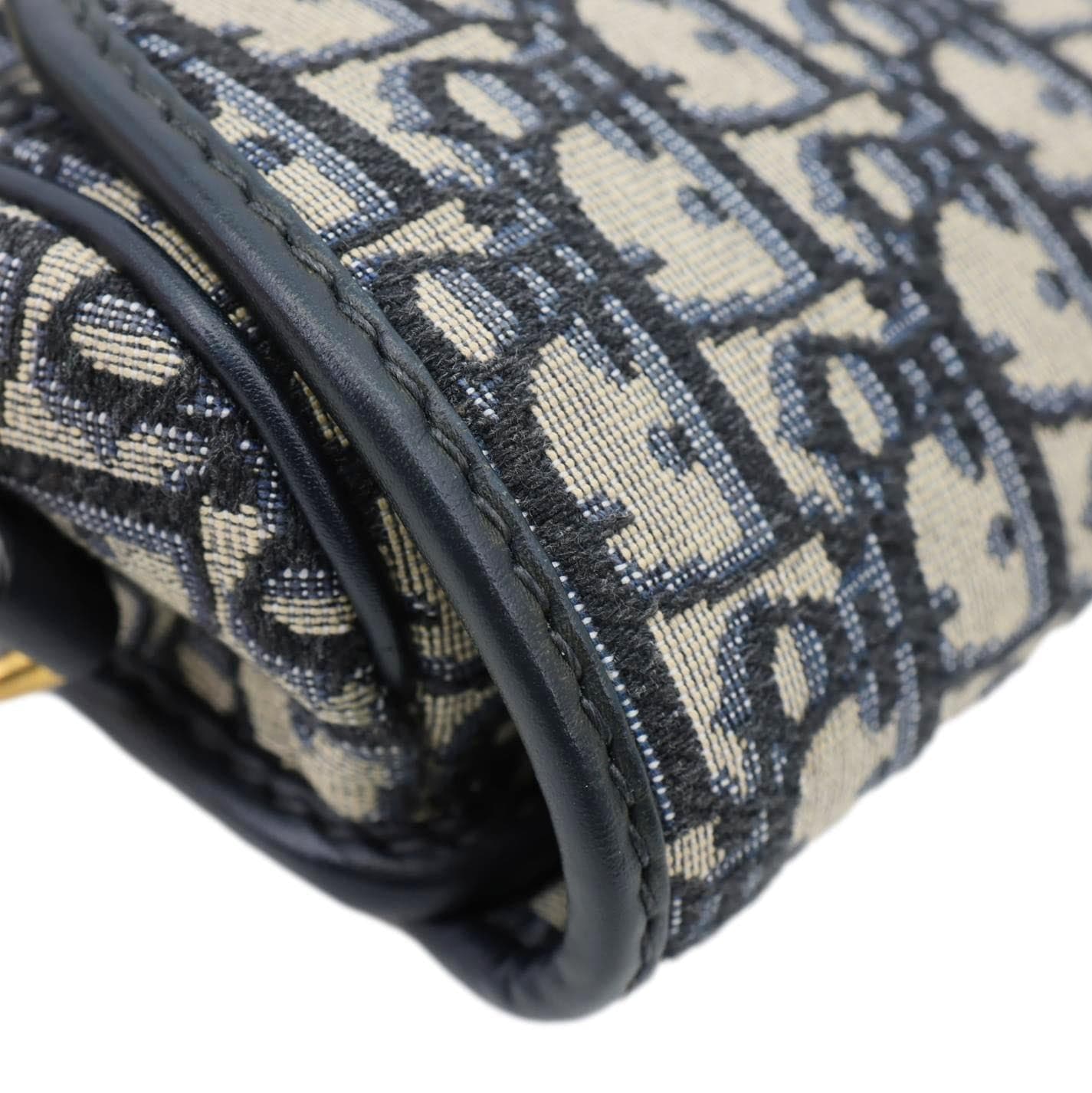 CHRISTIAN DIOR Bobby Medium Oblique Jacquard Canvas Crossbody Bag Navy Blue