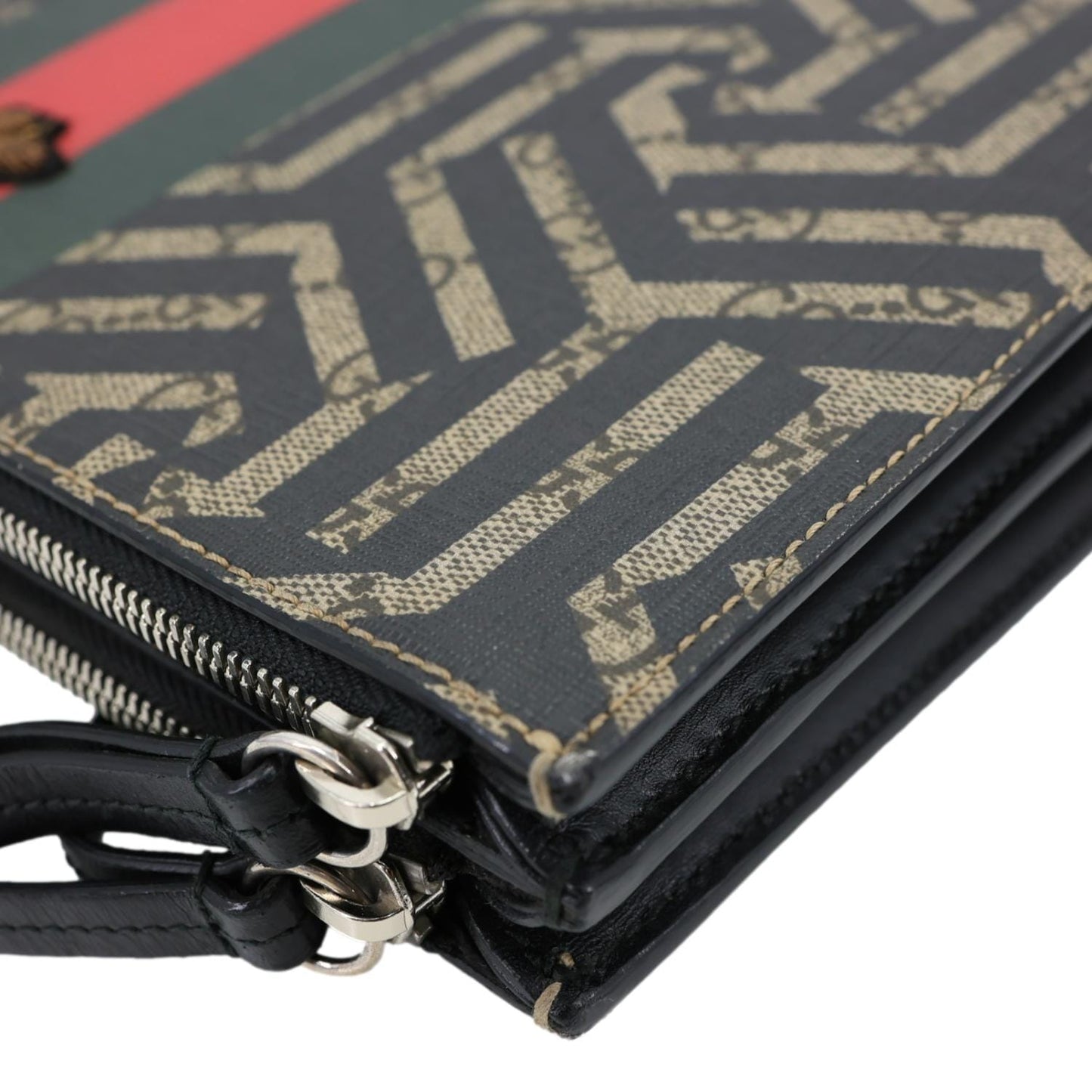 GUCCI Caleido Bee GG Supreme Web Canvas Clutch Crossbody Bag Black 450358
