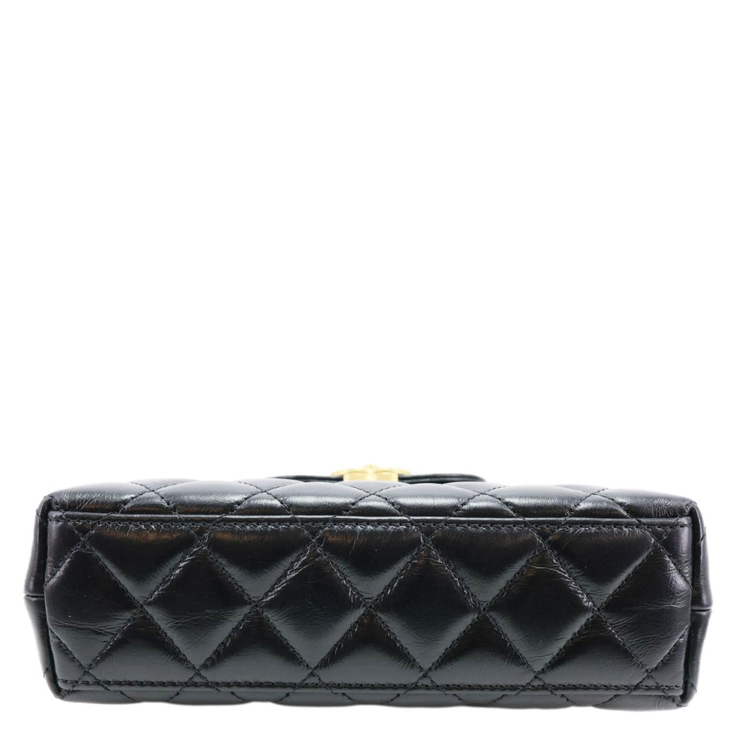 CHANEL Kelly Nano Quilted Aged Calfskin Leather Top Handle Shoulder Bag Black