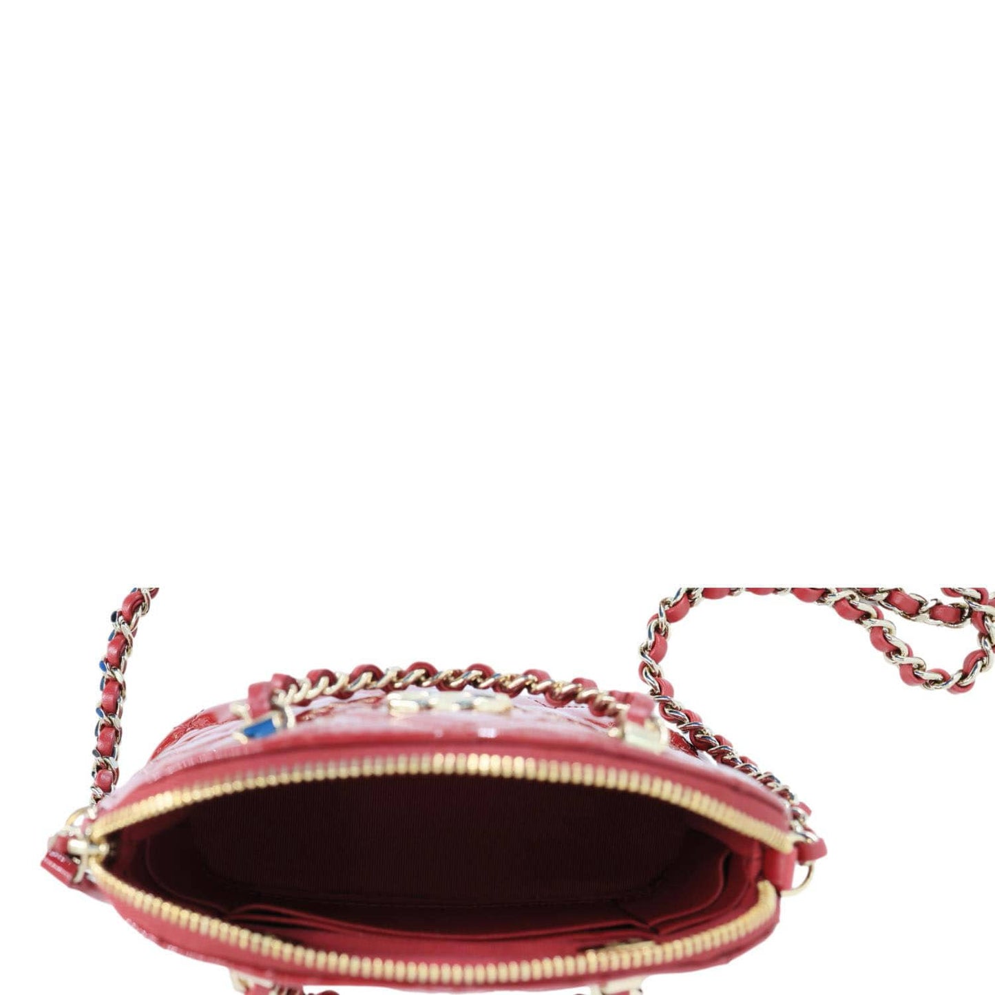 CHANEL Coco Quilted Calfskin Patent Leather Clutch With Chain Red
