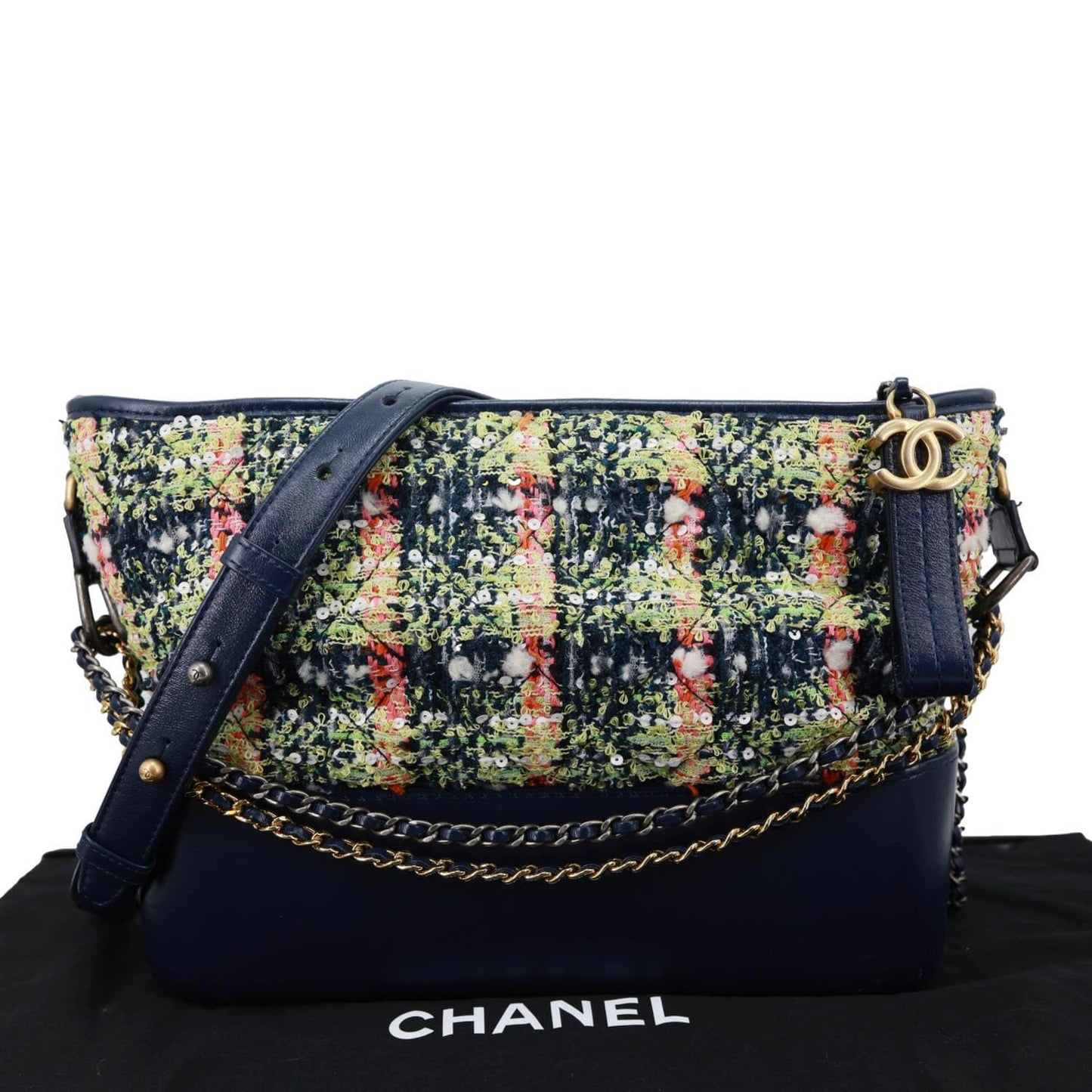 CHANEL Gabrielle Tweed Crossbody Bag Navy Blue