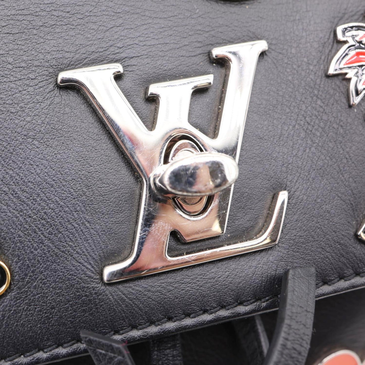 LOUIS VUITTON My Lockme Mini Soft Calfskin Pins Leather Backpack Black