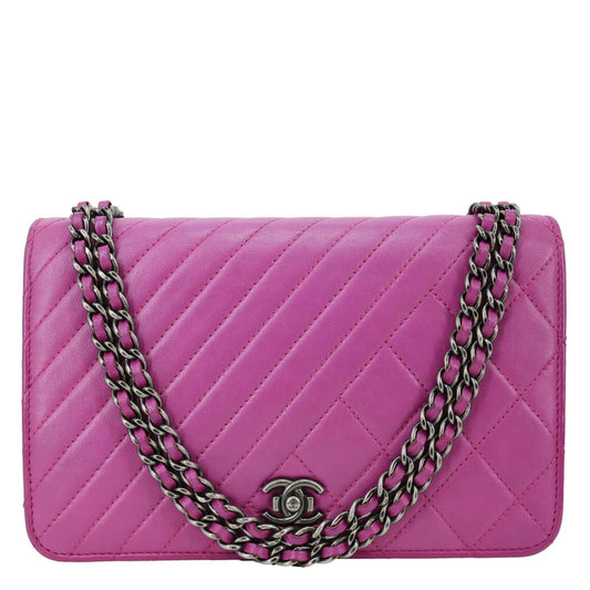 CHANEL Coco Boy Quilted Calfskin Leather Wallet On Chain Crossbody Bag Purple